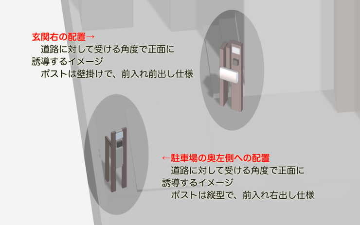 人工木を使って機能門柱をDIY　設置場所ごとのポストのCAD検討図